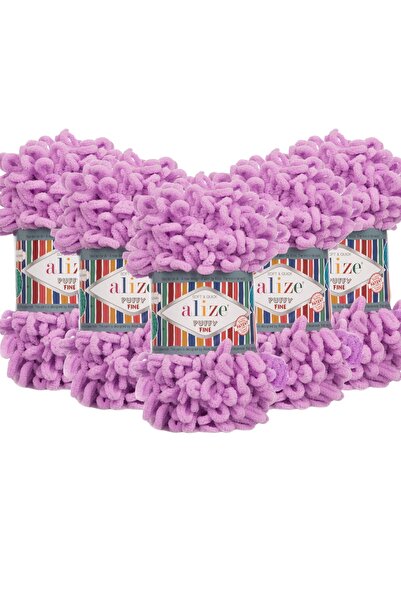 Alize Puffy Fine (SUBȚIUNE) Ață de tricotat manual, pachet de 5 - 378 Orhidee...