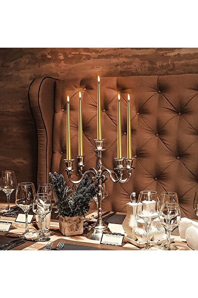 homeartplus 10 'lu Gold Renkli Şamdan Mumu