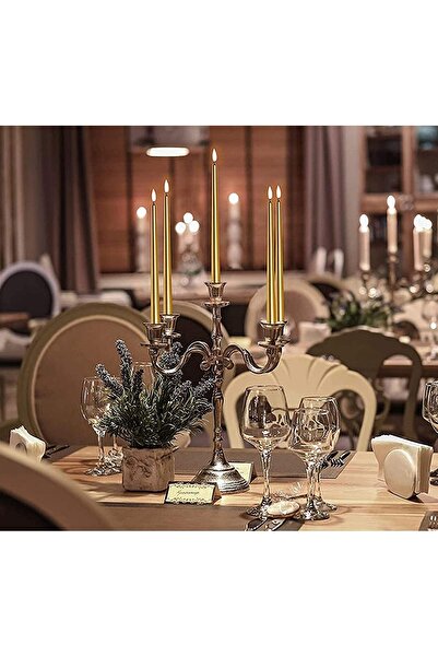 homeartplus 10 'lu Gold Renkli Şamdan Mumu