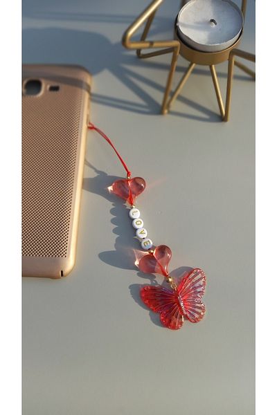 Atolye Ferda Butterfly Figured Heart Detailed Phone Charm Phone Ornament (love)