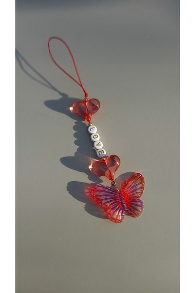 Atolye Ferda Butterfly Figured Heart Detailed Phone Charm Phone Ornament (love)