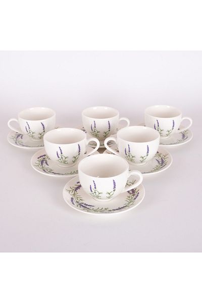 TEBAK COLLECTION 6-Piece Lavender Patterned Porcelain Turkish Coffee Cup