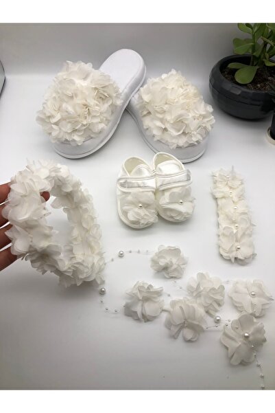 ArdaStore مجموعة Logusa مجموعة الأمومة الأبيض الأزهار تاج النعال الأحذية باندانا مجموعة