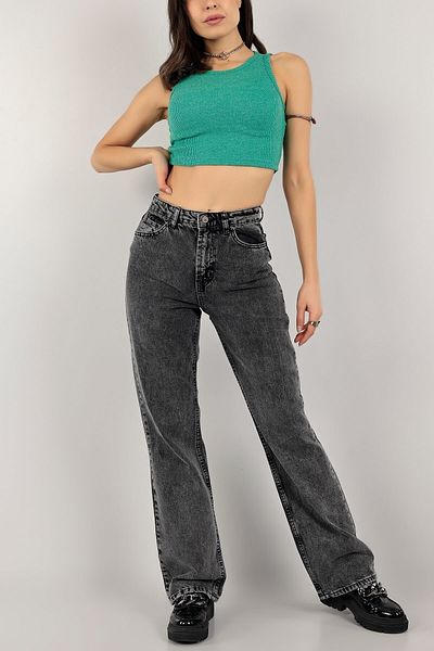 Trn JNS Patricia Smoked Power Lycra Super High Waist Loose Jeans Palazzo Pants Wide Leg