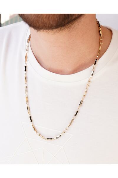 Arpaş Siyah Mine Detaylı Altın Erkek Zincir