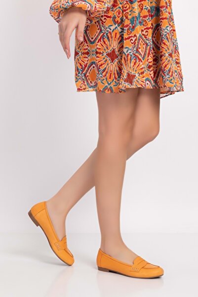 Gondol Kadın Hakiki Deri Loafer Babet Anl.6184 - Hardal - 36