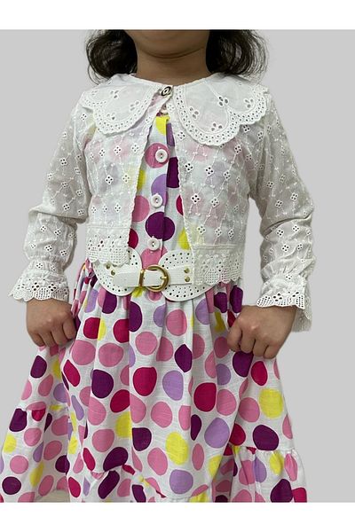 Esterella Rochie pentru fete/ Rochie cu curea cu bolero/Rochie pentru copii fără mâneci cu buline