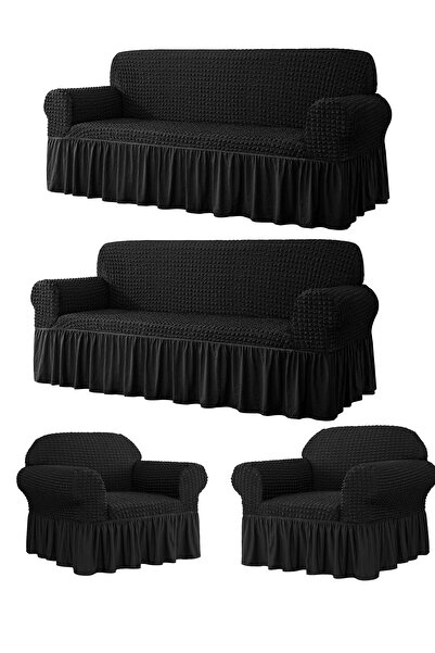 Gerbera Home Collection Gerbera Bürümcük Koltuk Örtüsü Takımı 3+3+1+1 Siyah