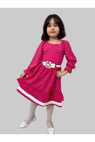 Esterella Girls' Belted Polka Dot Dress/Long Sleeve Girls Dress
