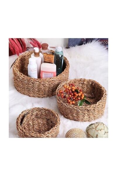 DURNES - Round 3-Piece Natural Wicker Basket Decorative Organizer