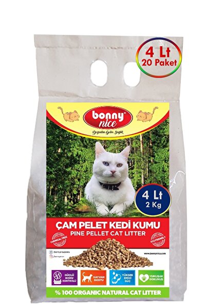 Bonny Nice Doğal Kedi Kumu Çam Pellet 2 Kg 4 Lt (20 PAKET)