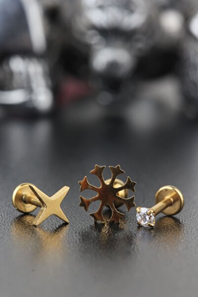 Valhalla 316l Cerrahi Çelik Kıkırdak Tragus Helix Zirkon Taş Labret 3'lü Set ...