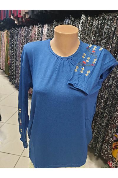 sercan konfeksiyon Women's Combed Cotton Sleeve Elastic Embroidered Blouse