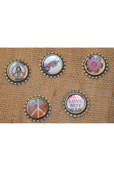 FanomCraft Vintage Gazoz Kapağı Rozet 5'li Set