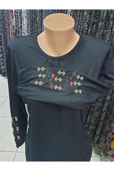 sercan konfeksiyon Women's Combed Cotton Sleeve Elastic Embroidered Blouse