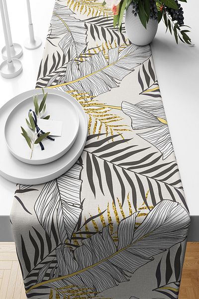 Pilloveland Runner Gold Palm Model piele intoarsa Tesut 140*40 Cm