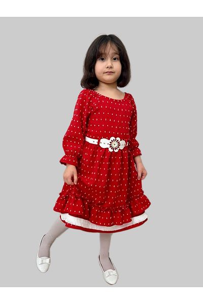 Esterella Girls' Belted Polka Dot Dress/Long Sleeve Girls Dress