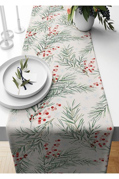 Pilloveland Runner Winter Patterned Suede Woven 140*40 cm Πρωτοχρονιά Χριστούγεννα Πρωτοχρονιά Χριστούγεννα