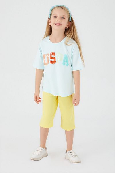 U.S. Polo Assn. Base. Polo Assn Round Font Color Cream Girls' Capri Set
