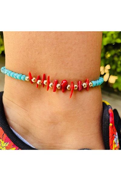 İPAR AKSESUAR Turquoise Bead Coral Anklet