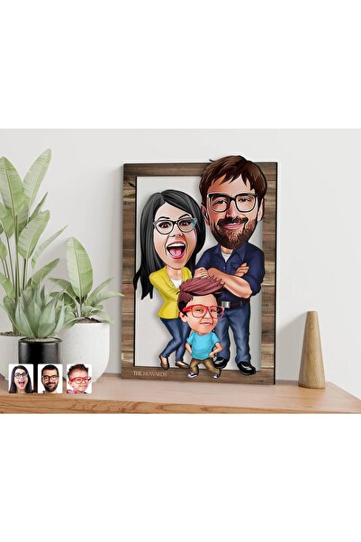 Bk Gift Kişiye Özel Aile Karikatürlü 3d Ahşap Tablo,