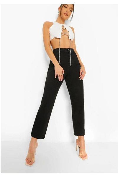 Trn JNS Blugi Marie Black Mom Pantaloni Boyfriend cu talie înaltă