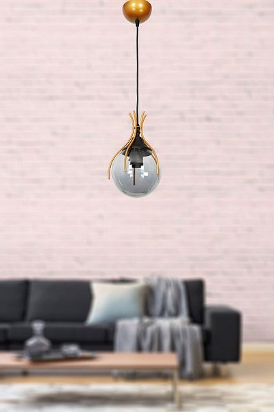 VENON Azur Single Gold Black Chandelier - Lighting, Smoked Glop Glass