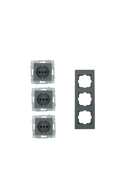 OVİVO Sevket Electric Grano Smoked 3-Piece Set Grounded Socket + Grounded Socket + Grounded Socket
