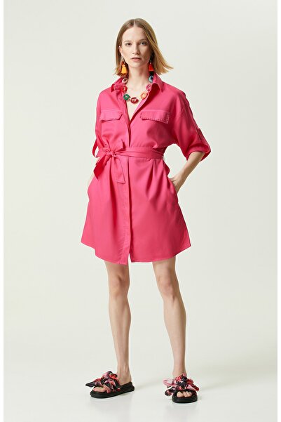 Network Pembe Kısa Kollu Denim Elbise