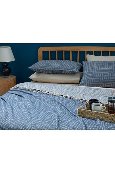 English Home Check Lines Υφαντό Σετ Κρεβατιού Μονό 160x240 εκ. Μπλε Navy