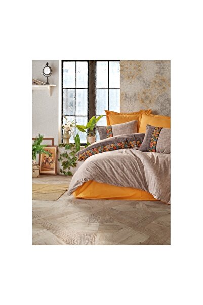 Cotton Box Folk Art Double Duvet Cover Set Mink