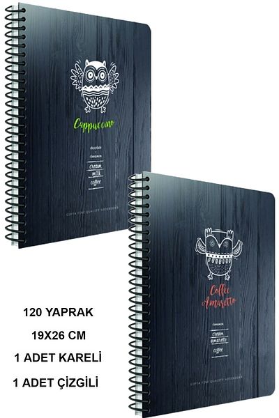 Gıpta Coffee Book Spiral Hard Cover 120 Sheets 19x26 Cm Notebook (1 Check + 1 Line)