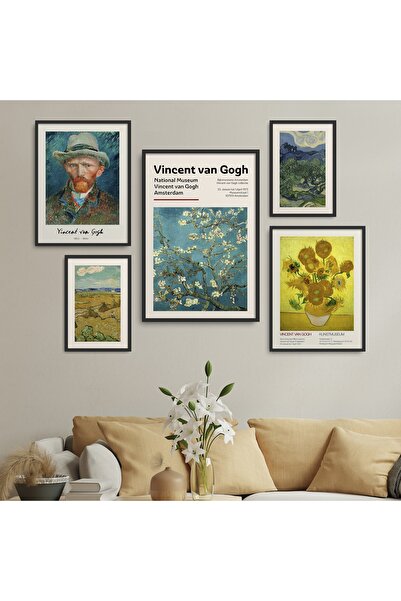 HOMEPACK Siyah Lamine Çerçeveli 5'li Tablo Seti Beşli-024