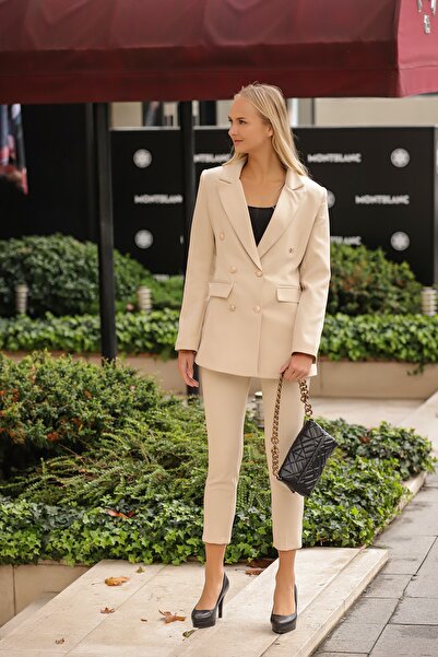 SİZ Blazer Ceket Kemerli Boru Paça Pantolon Takım