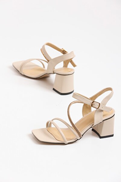 Santamarina صندل لافينيا نسائي من الجلد باللون البيج مزين بالأحجار