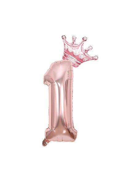 Patladı Gitti 1 Rose Gold Number And King Crown Foil Balloon Birthday Party Celebration Set