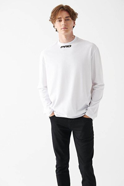 Mavi M0611053-620-22k Pro Baskılı Uzun Kollu Tshırt Beyaz Erkek Modelli Penye...