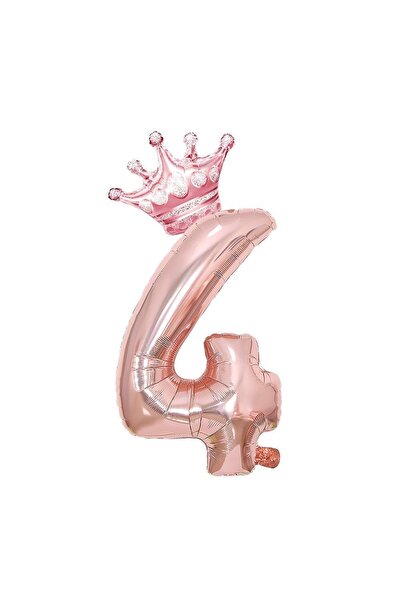 Patladı Gitti 4 Rose Gold Rakam Ve Kral Tacı Folyo Balon Doğum Günü Parti Kut...