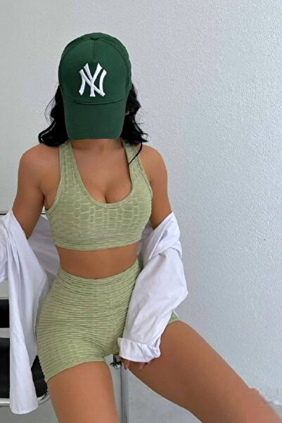 lovebox Women's Green Cross Banded Crop Blouse and Shorts Set 1252