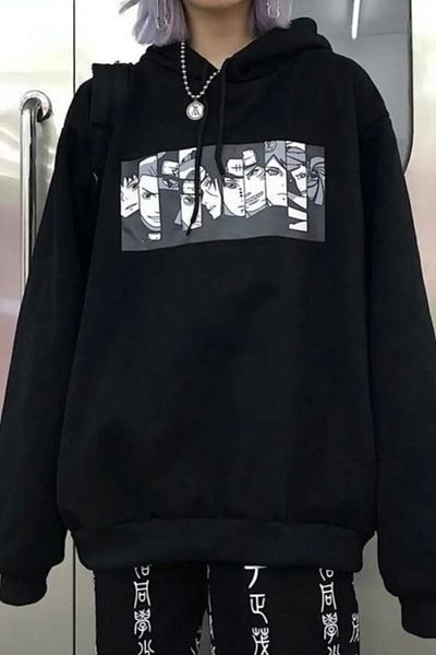 EFBUTİK Black Hooded Naruto Anime Sweatshirt