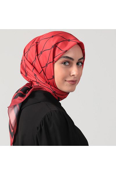 ipekistanbul Cotton Silk Scarf - Wave Pattern - Red