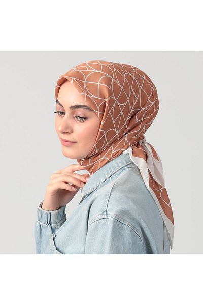 ipekistanbul Βαμβακερό μεταξωτό φουλάρι - Γεωμετρικό σχέδιο - Κανέλα