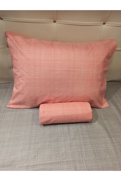 ŞENER HOME Cotton Double Fitted (Elastic) Bed Sheet 2 Pieces Cover Pillow Case 160X200 cm - Salmon