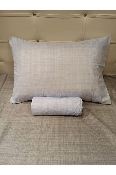 ŞENER HOME Fitted Cotton Double Bed Sheet 2 Pillowcases with Cover 160X200 cm - Light Blue