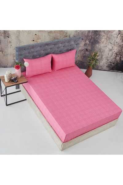 ŞENER HOME Fitted Cotton Double Bed Sheets and Pillow Killo 160X200 Dark Pink