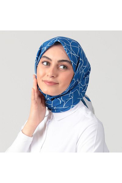 ipekistanbul Eșarfă din mătase din bumbac - model geometric - ocean
