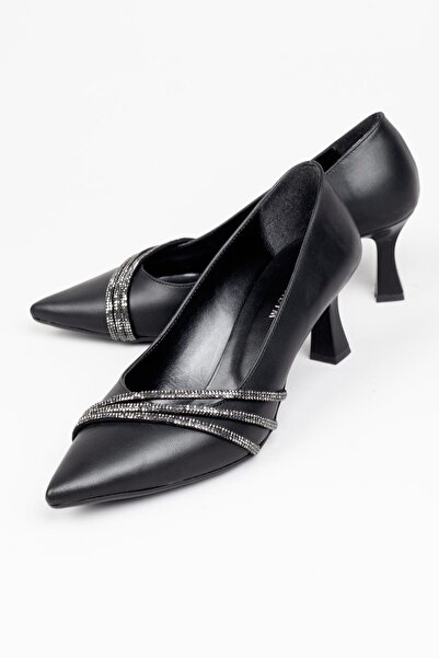 Adım Adım Жіночі чорні туфлі на підборах 6 см з каменями