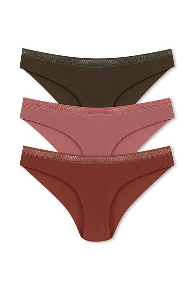 HNX 3-Piece Micro Fabric Honeycomb Rubber Bikini Women's Panties