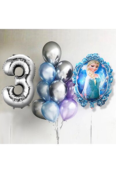 Disney Frozen Frozen Elsa Balon Parlak Balon Gümüş Rakam Balonlu Karlar Kraliçesi Konsepti