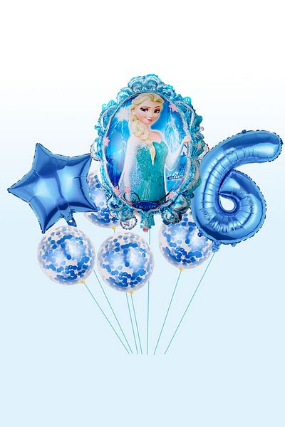 PARTİAVM Frozen Blue Numerals Balloon Set Snow Queen Balloon Set with Confetti Transparent Balloon